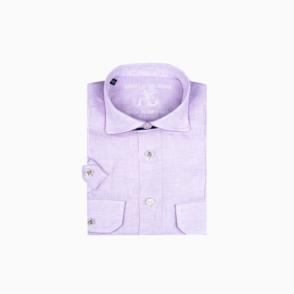 Lilac Linen Short Sleeves Shirt - Angelo Galasso - Luxury Italian Menswear London
