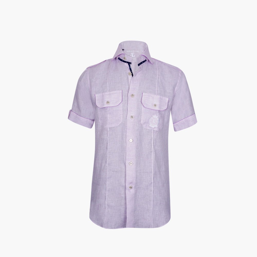 Lilac Linen Short Sleeves Shirt - Angelo Galasso - Luxury Italian Menswear London