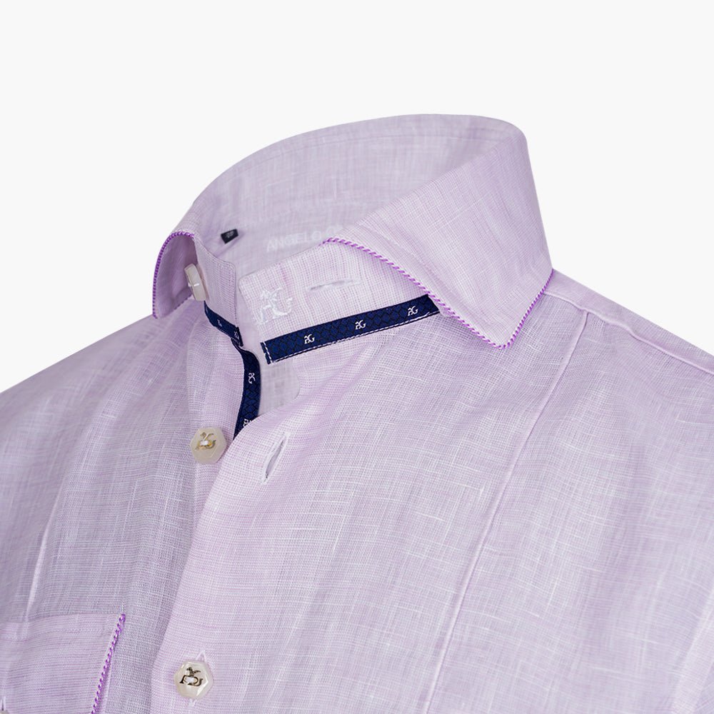 Lilac Linen Short Sleeves Shirt - Angelo Galasso - Luxury Italian Menswear London