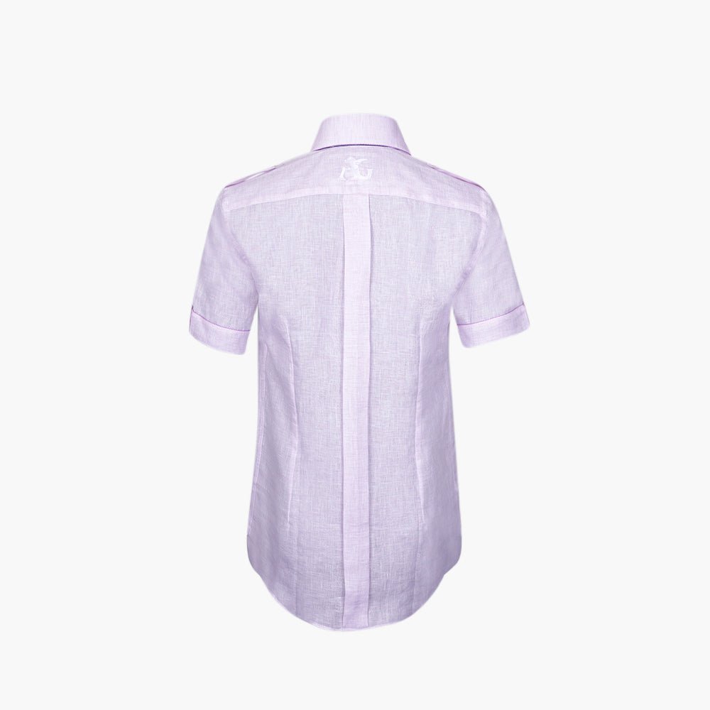 Lilac Linen Short Sleeves Shirt - Angelo Galasso - Luxury Italian Menswear London
