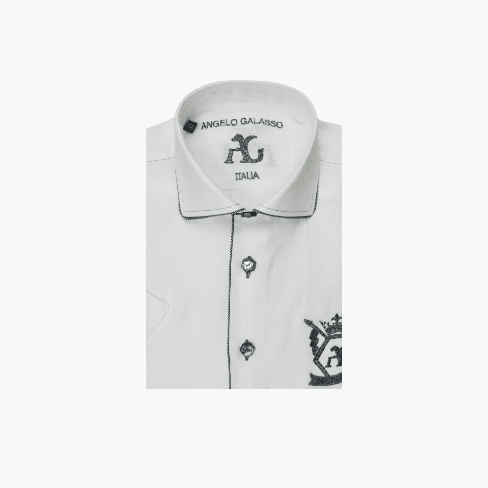White Hexagonal Linen Short Sleeves Italia Shirt - Angelo Galasso - Luxury Italian Menswear London