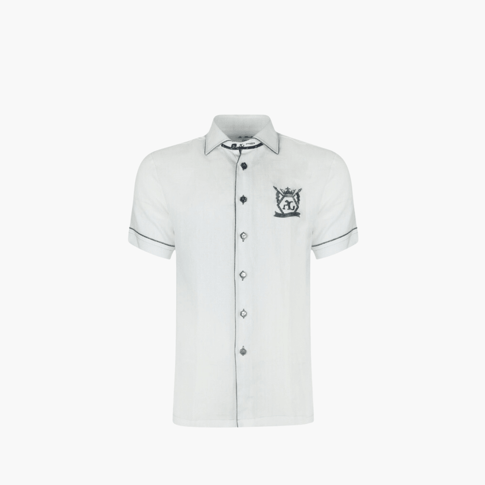 White Hexagonal Linen Short Sleeves Italia Shirt - Angelo Galasso - Luxury Italian Menswear London