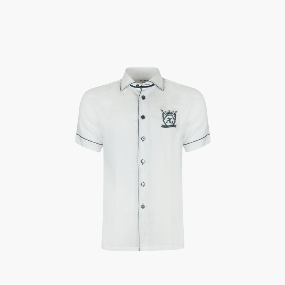 White Hexagonal Linen Short Sleeves Italia Shirt - AG24S1HAS16