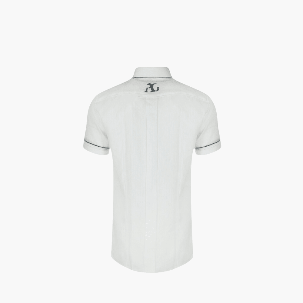 White Hexagonal Linen Short Sleeves Italia Shirt - Angelo Galasso - Luxury Italian Menswear London
