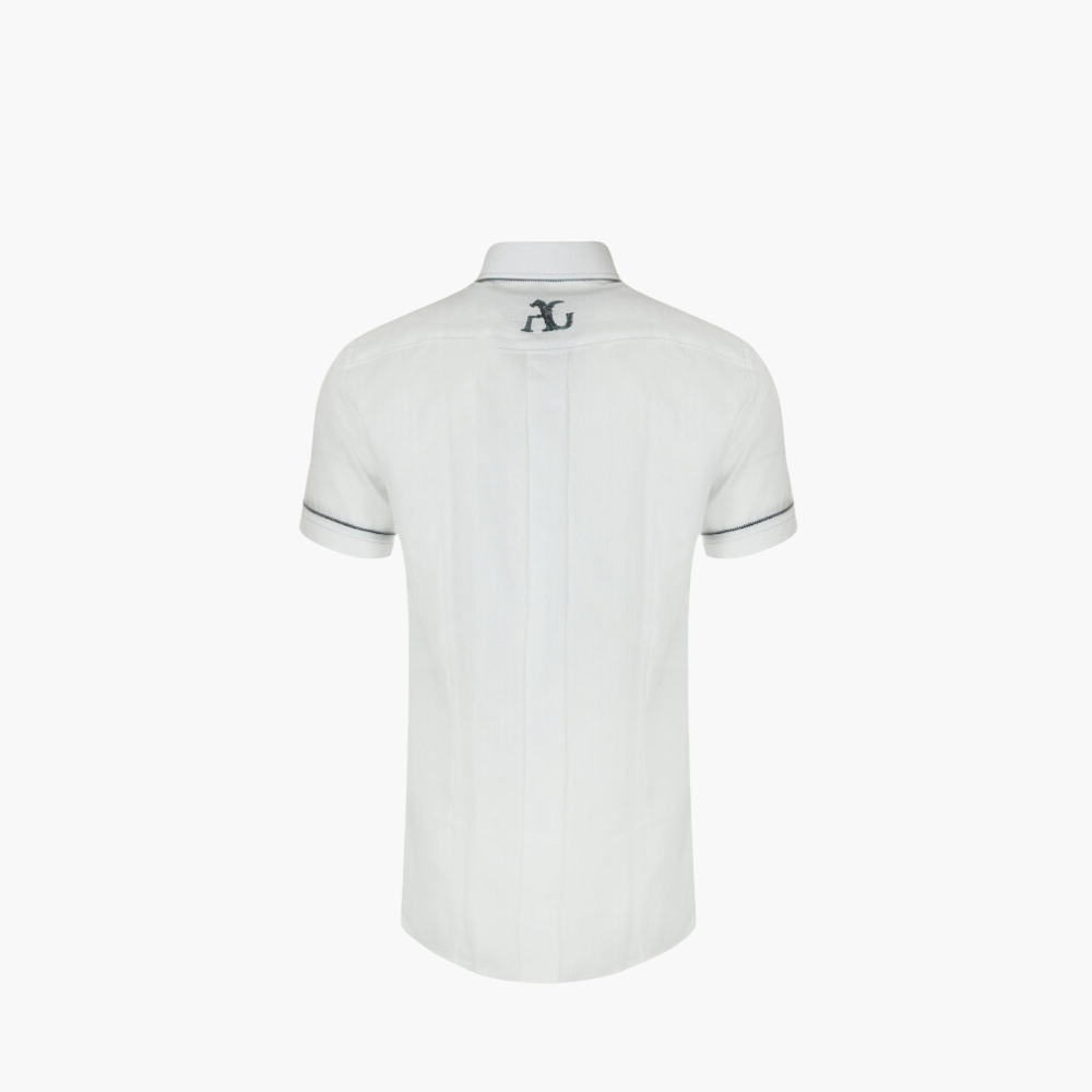 White Hexagonal Linen Short Sleeves Italia Shirt - AG24S1HAS16