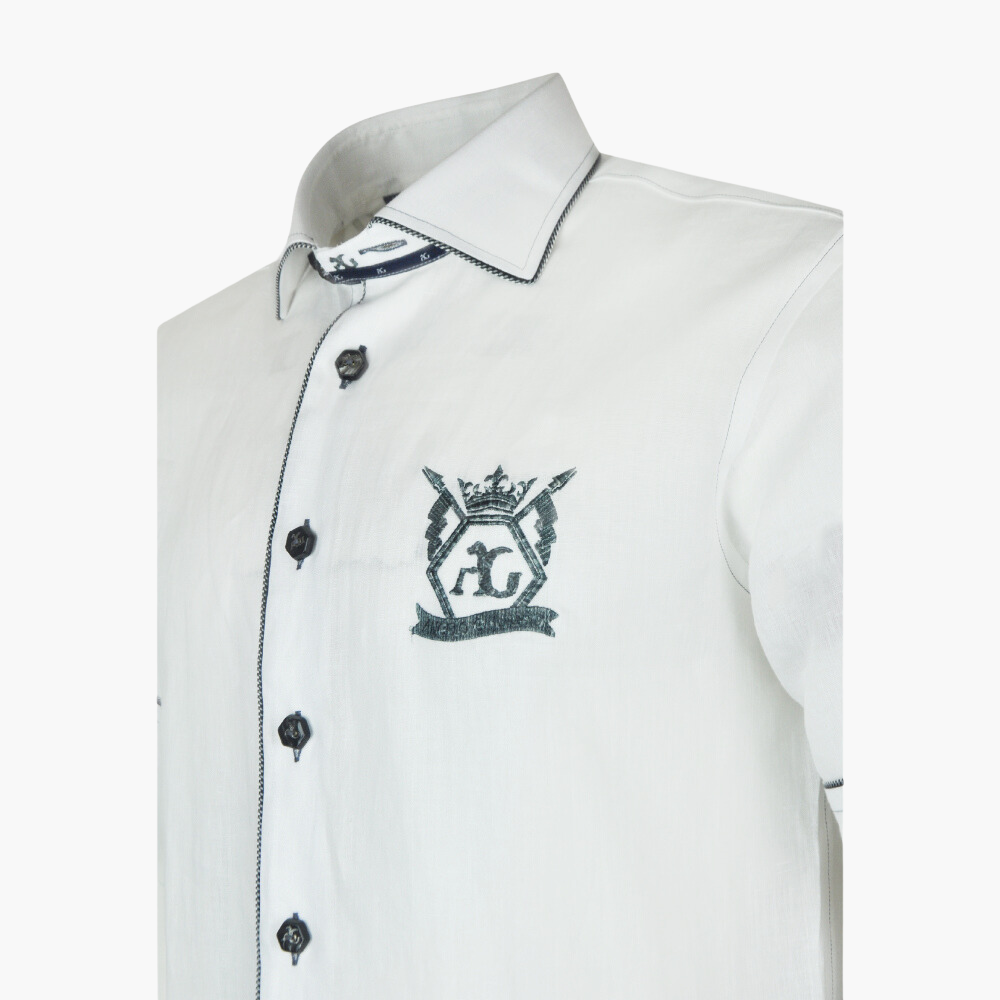 White Hexagonal Linen Short Sleeves Italia Shirt - AG24S1HAS16