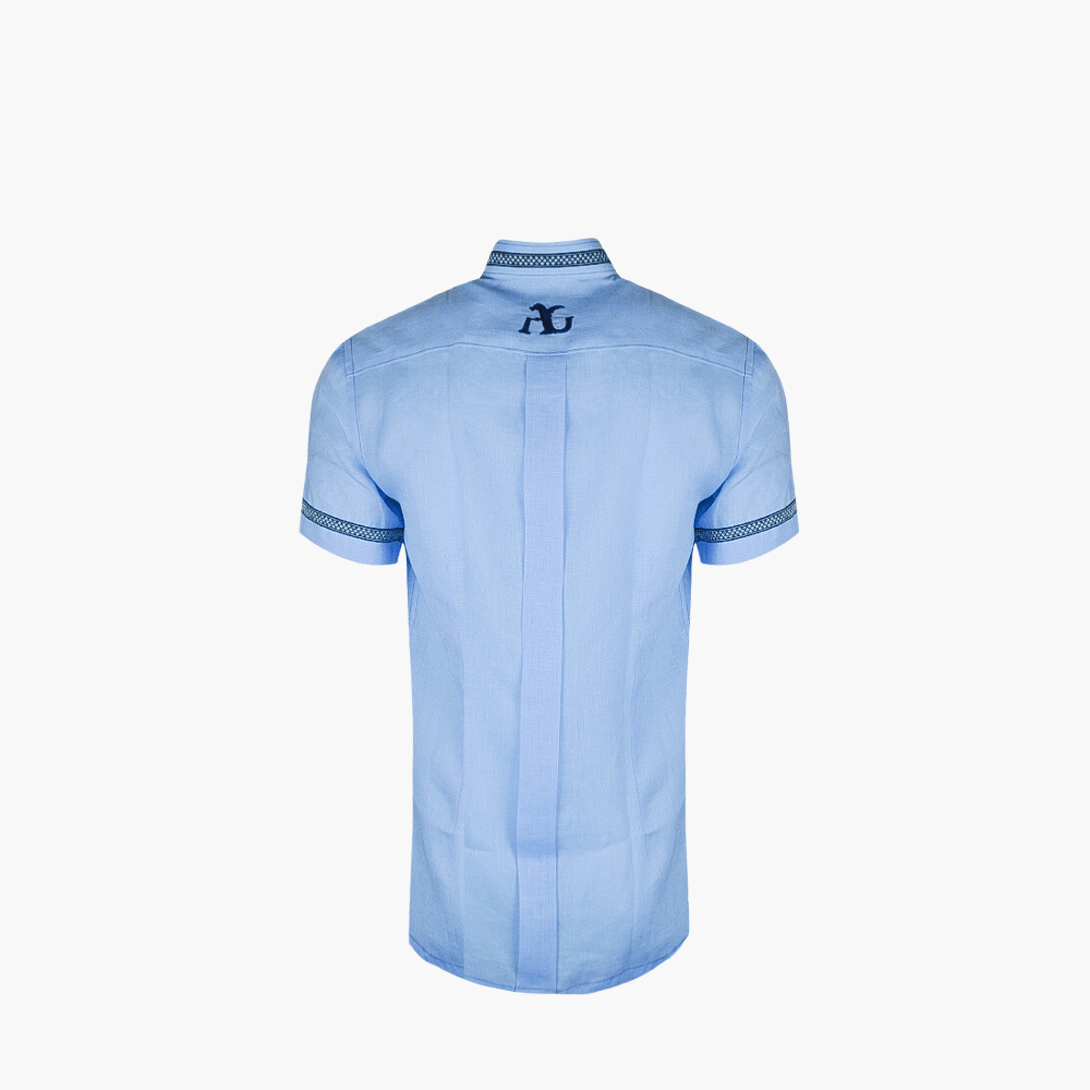 Light Blue Mao Collar AG Crown Shirt - Angelo Galasso - Luxury Italian Menswear London