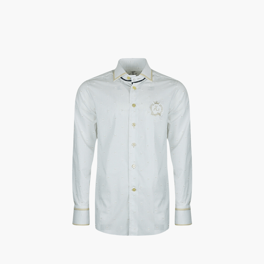 White & Beige Fil Coupe Alloro Shirt - Angelo Galasso - Luxury Italian Menswear London