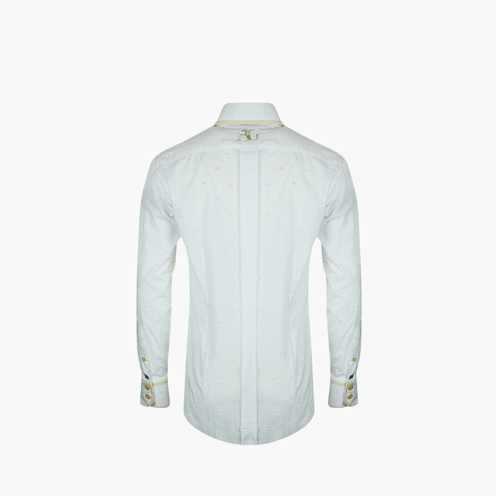 White & Beige Fil Coupe Alloro Shirt - Angelo Galasso - Luxury Italian Menswear London