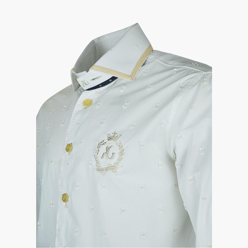 White & Beige Fil Coupe Alloro Shirt - Angelo Galasso - Luxury Italian Menswear London