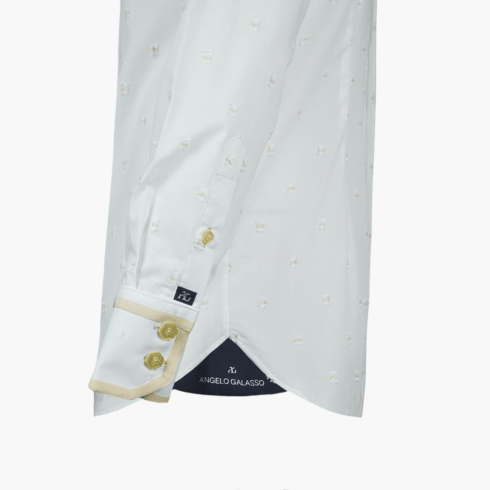 White & Beige Fil Coupe Alloro Shirt - Angelo Galasso - Luxury Italian Menswear London