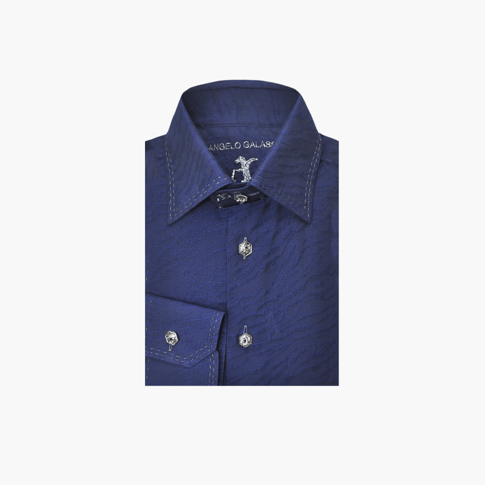 Blue Zebra Print Fil Coupé Corleone Shirt - Angelo Galasso - Luxury Italian Menswear London