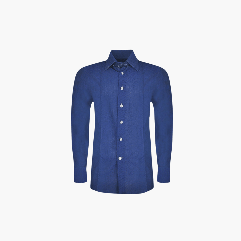 Blue Zebra Print Fil Coupé Corleone Shirt - Angelo Galasso - Luxury Italian Menswear London