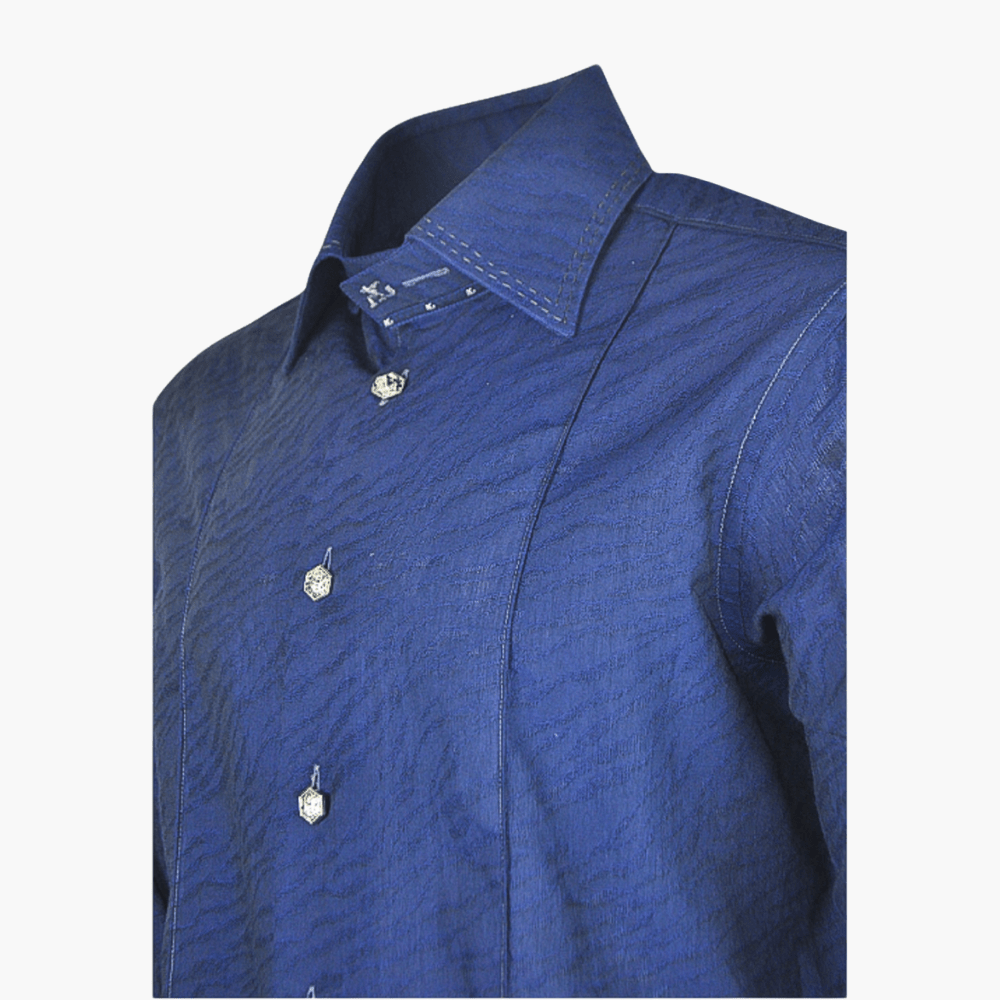 Blue Zebra Print Fil Coupé Corleone Shirt - Angelo Galasso - Luxury Italian Menswear London