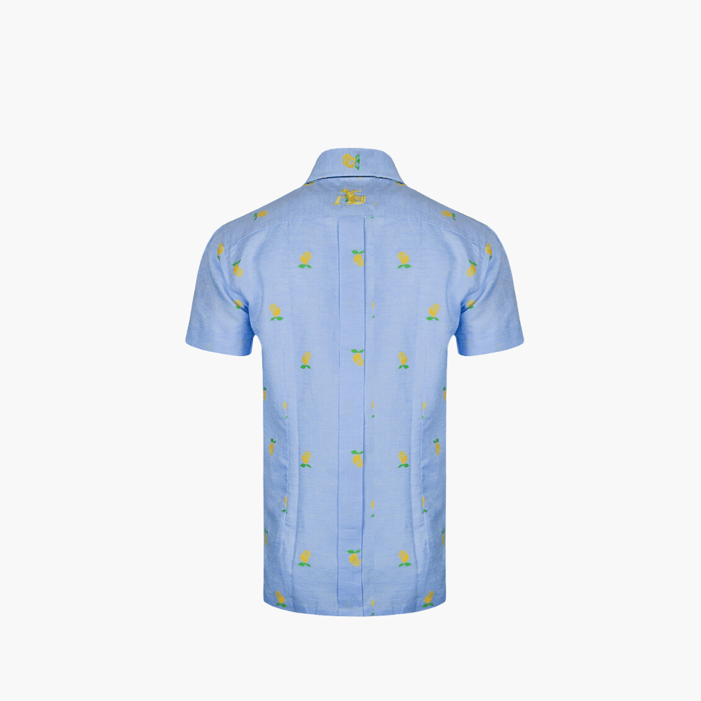 Blue Lemon Fil Coupe Linen Shirt - Angelo Galasso - Luxury Italian Menswear London