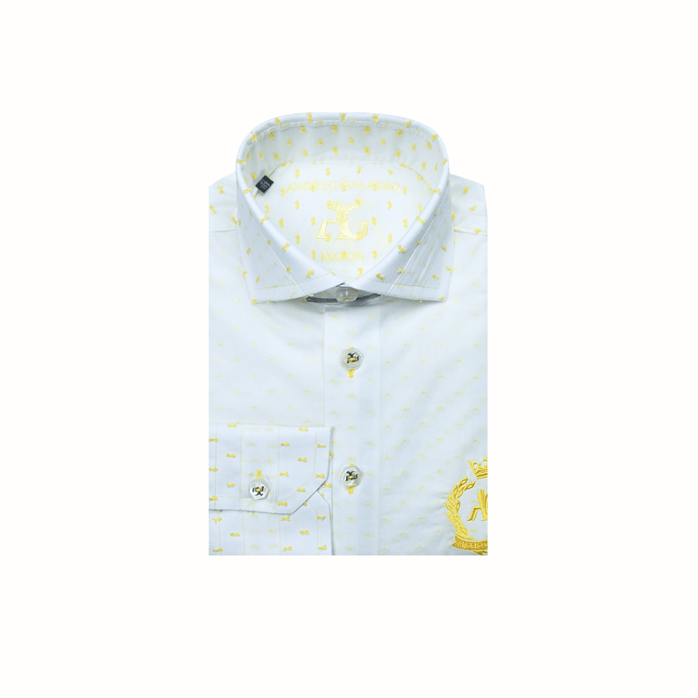 White & Yellow Fil Coupe Mason Shirt - Angelo Galasso - Luxury Italian Menswear London