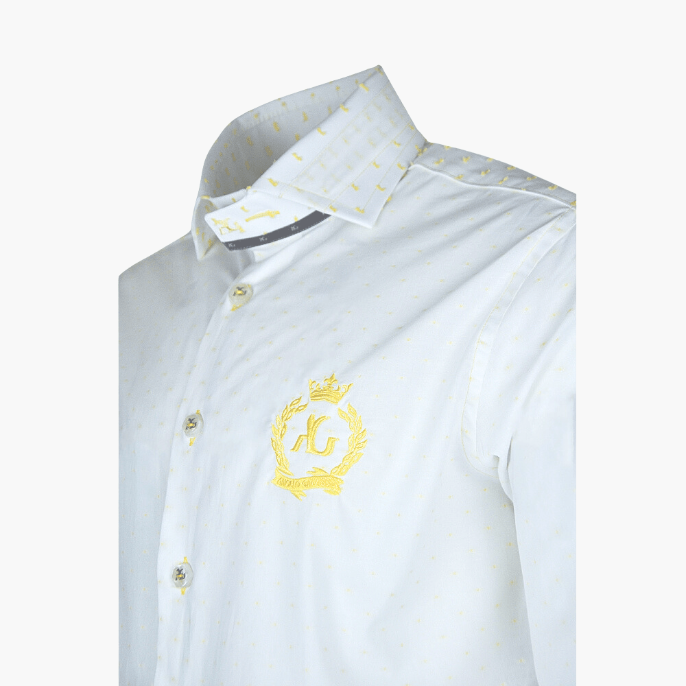 White & Yellow Fil Coupe Mason Shirt - Angelo Galasso - Luxury Italian Menswear London