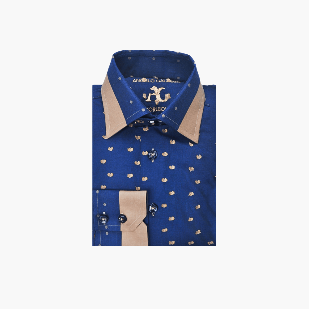 Blue & Camel Brown Fil Coupe Corleone Shirt - Angelo Galasso - Luxury Italian Menswear London