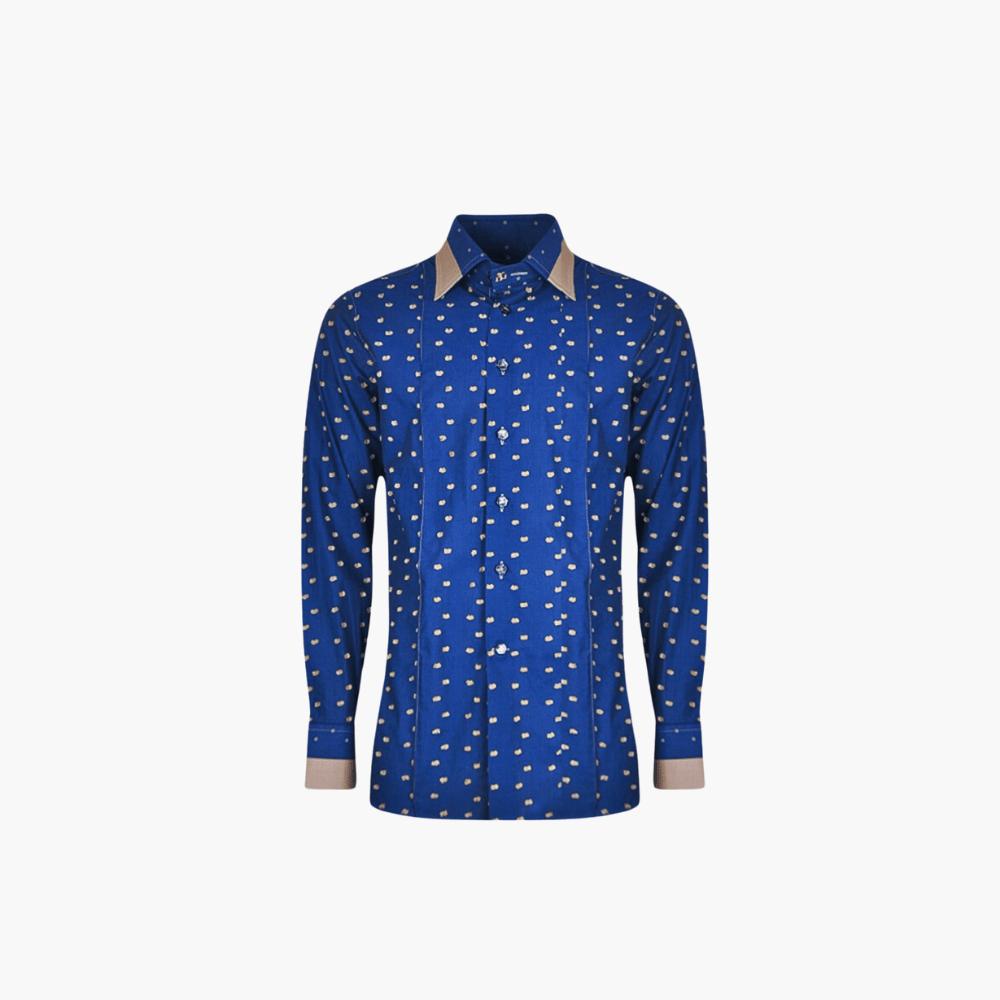 Blue & Camel Brown Fil Coupe Corleone Shirt - Angelo Galasso - Luxury Italian Menswear London