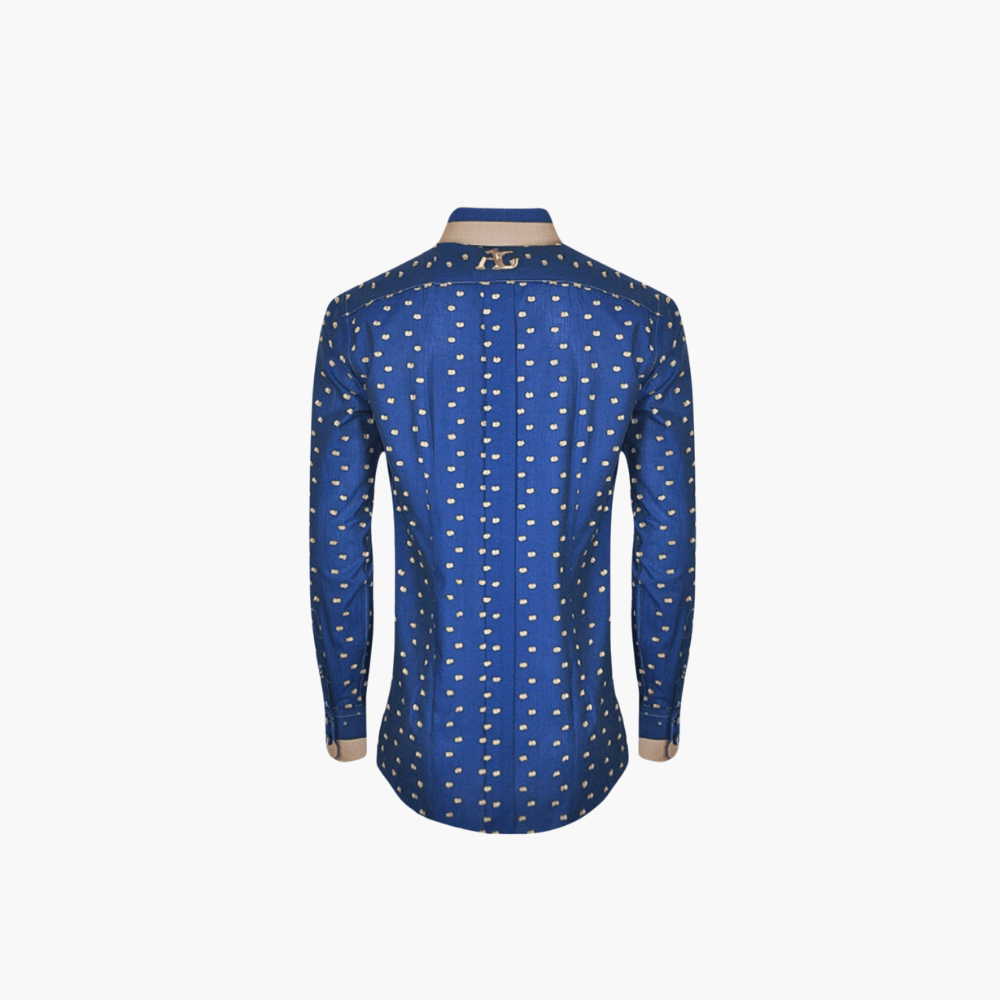 Blue & Camel Brown Fil Coupe Corleone Shirt - Angelo Galasso - Luxury Italian Menswear London