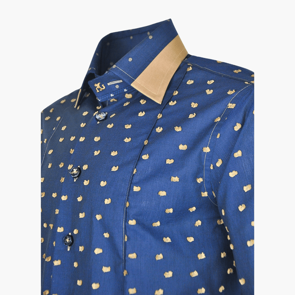 Blue & Camel Brown Fil Coupe Corleone Shirt - Angelo Galasso - Luxury Italian Menswear London