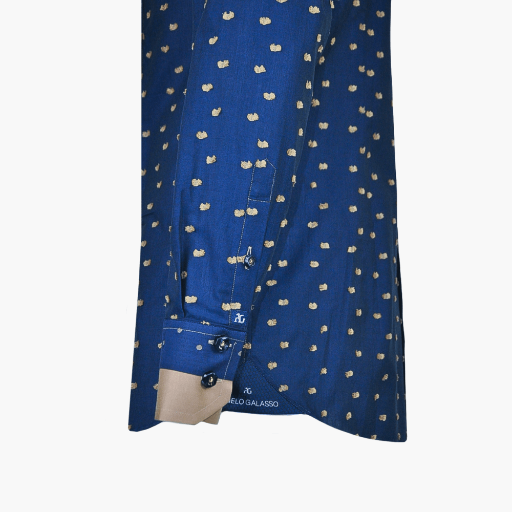 Blue & Camel Brown Fil Coupe Corleone Shirt - Angelo Galasso - Luxury Italian Menswear London