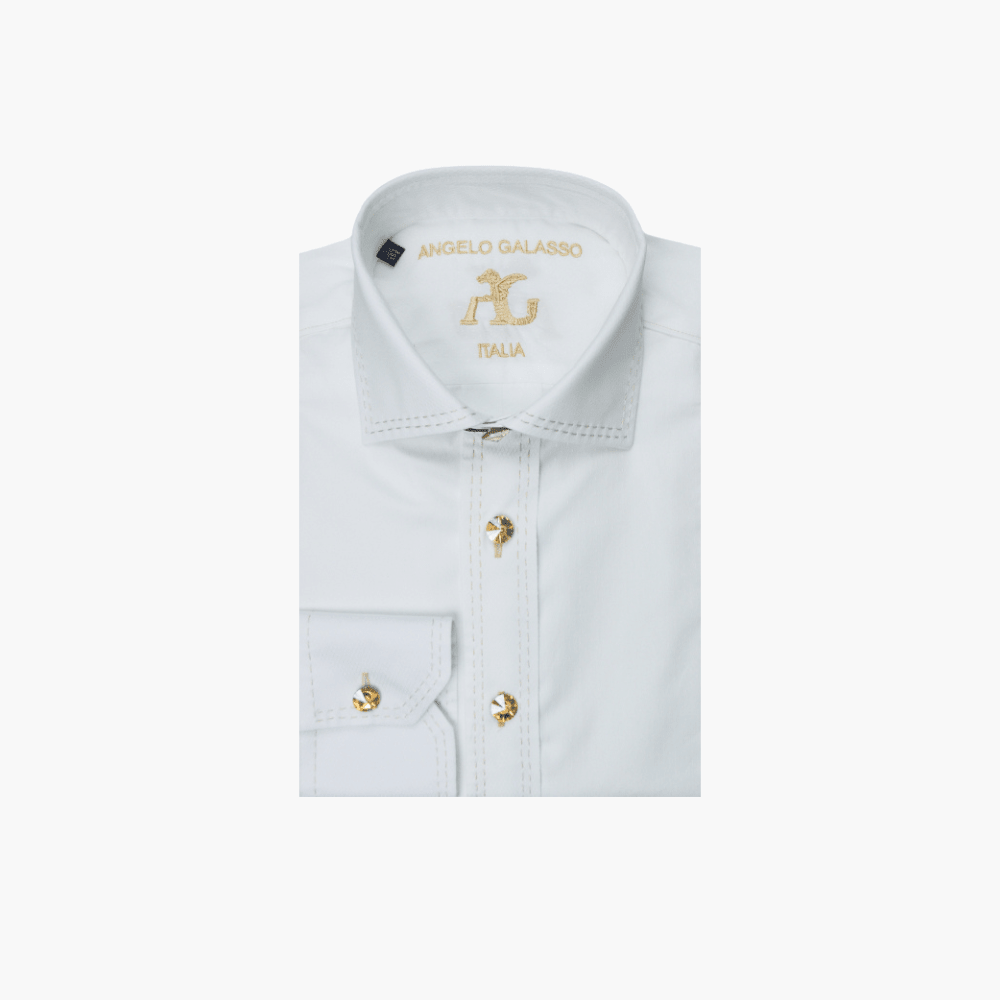 White & Gold Swarovski Shirt - Angelo Galasso - Luxury Italian Menswear London