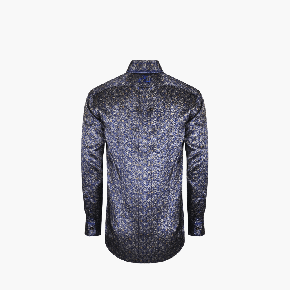 Blue & Brown Paisley Custom Print Silk Shirt - Angelo Galasso - Luxury Italian Menswear London