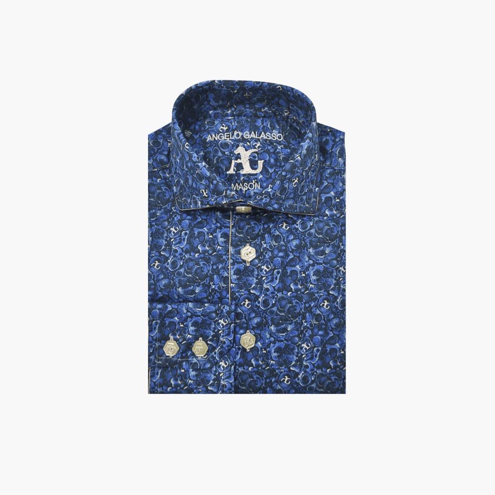 Blue Malachite AG Custom Print Mason Shirt - Angelo Galasso - Luxury Italian Menswear London