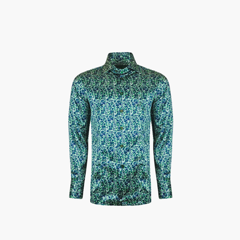 Green & Blue Malachite AG Custom Print Silk Shirt - Angelo Galasso - Luxury Italian Menswear London