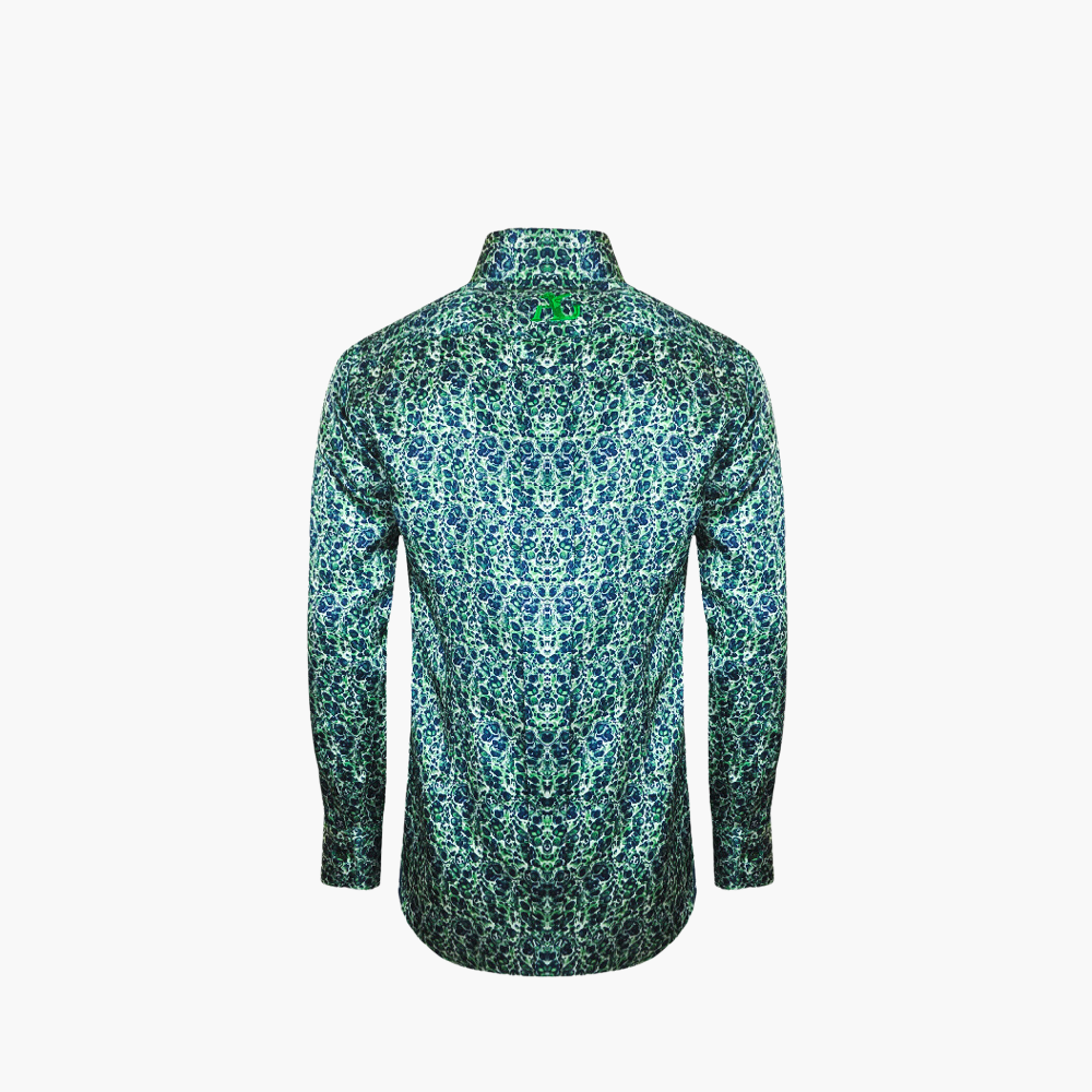 Green & Blue Malachite AG Custom Print Silk Shirt - Angelo Galasso - Luxury Italian Menswear London