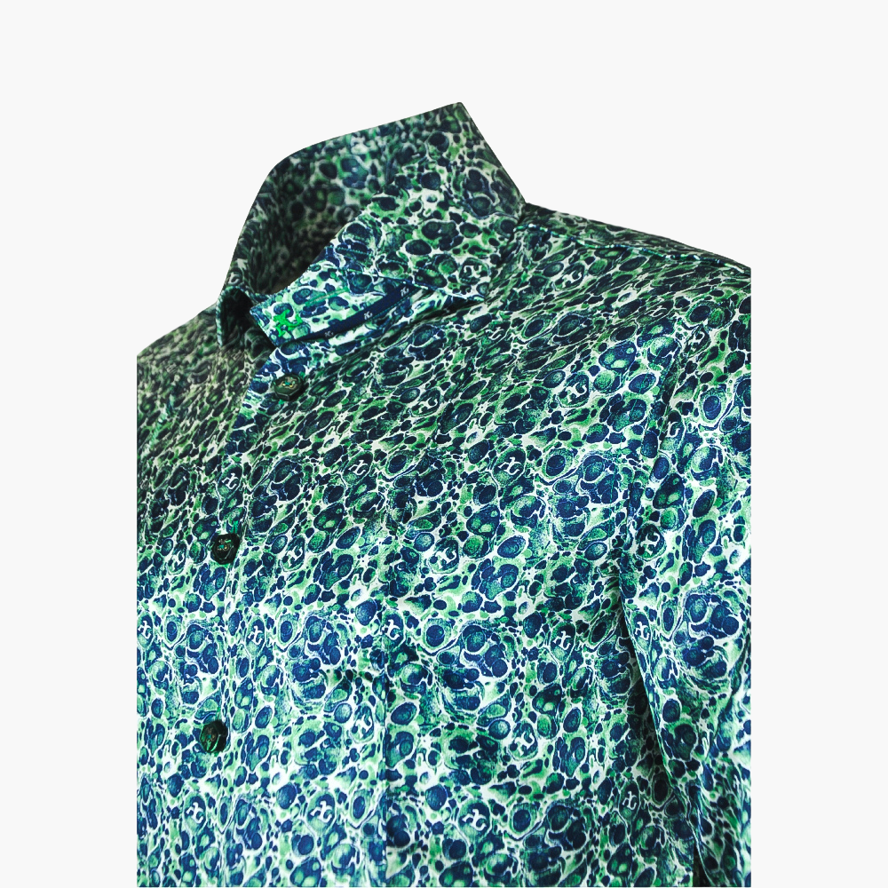 Green & Blue Malachite AG Custom Print Silk Shirt - Angelo Galasso - Luxury Italian Menswear London