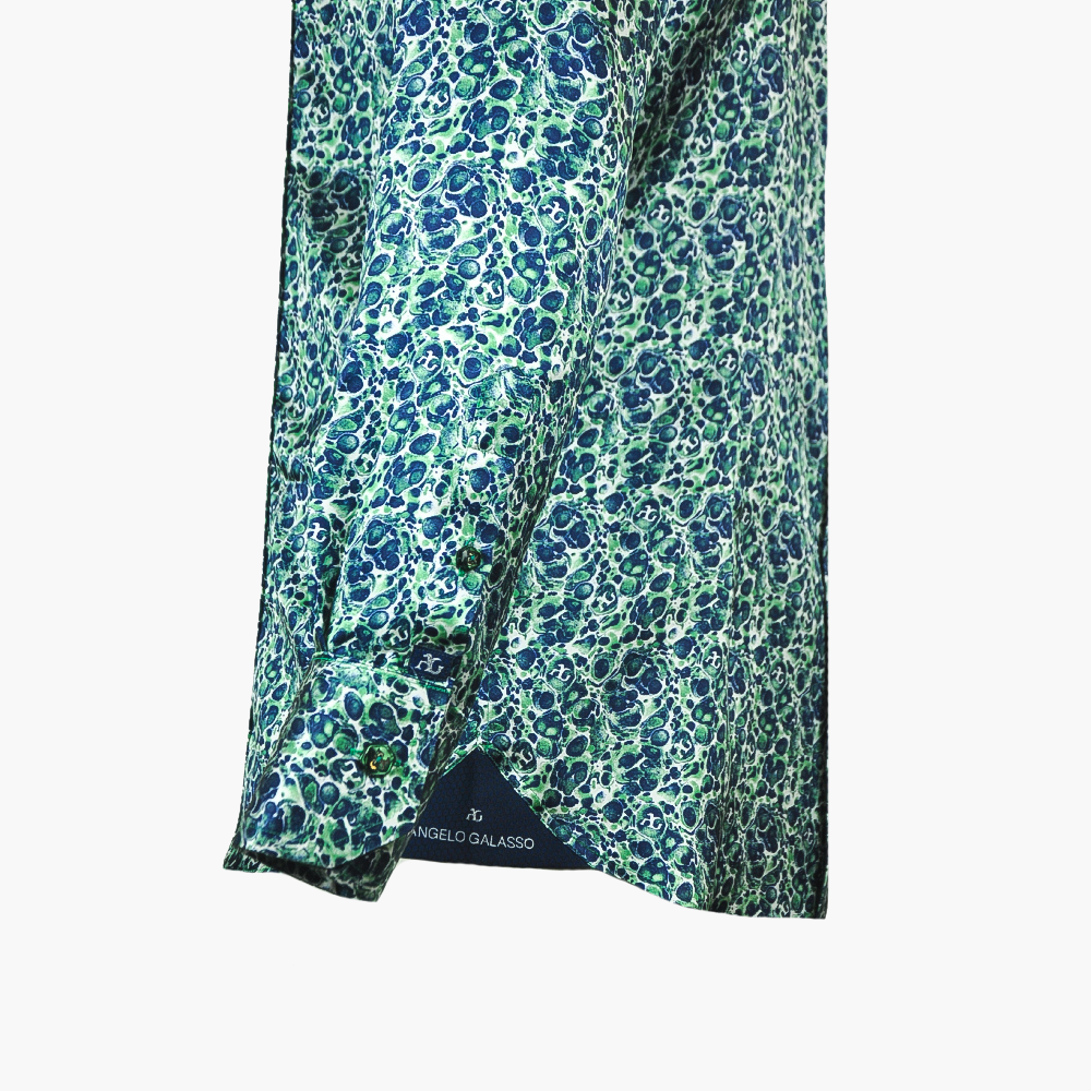 Green & Blue Malachite AG Custom Print Silk Shirt - Angelo Galasso - Luxury Italian Menswear London