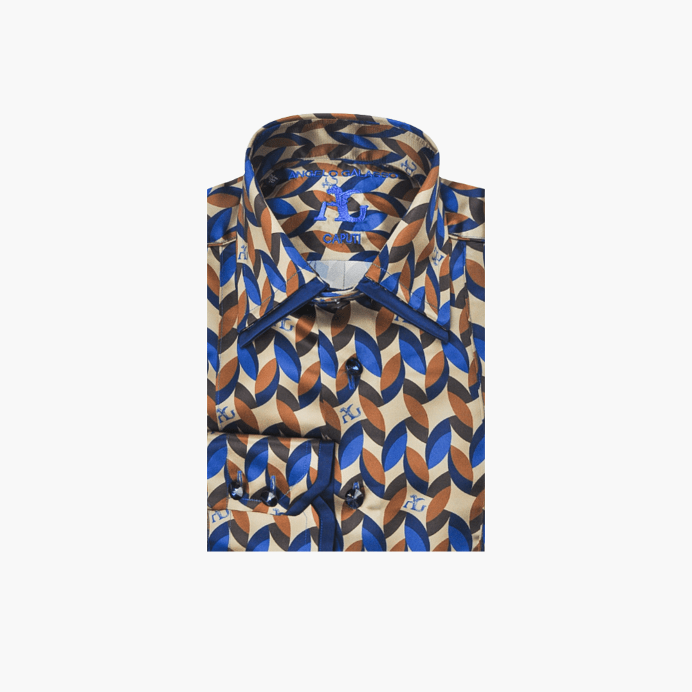 Brown & Blue Custom Print Caputi Shirt - Angelo Galasso - Luxury Italian Menswear London