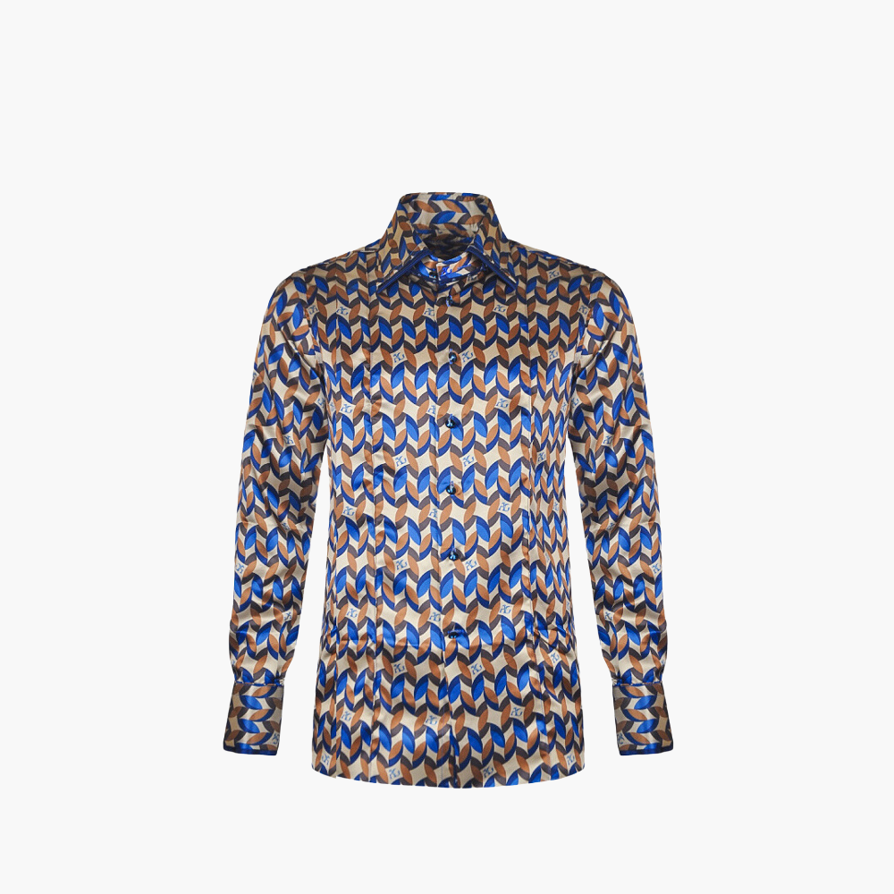 Brown & Blue Custom Print Caputi Shirt - AG24S1HAS32