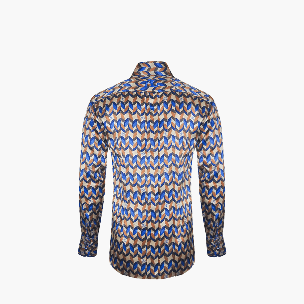 Brown & Blue Custom Print Caputi Shirt - Angelo Galasso - Luxury Italian Menswear London