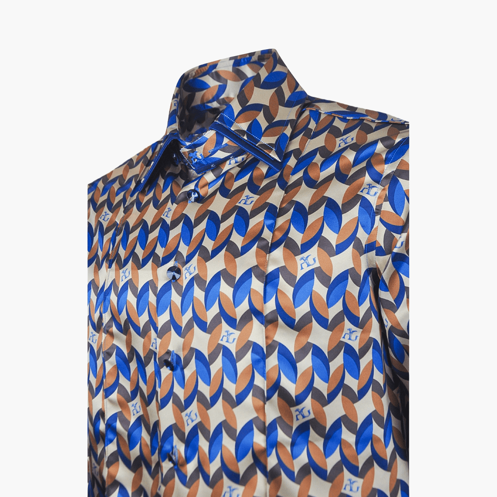 Brown & Blue Custom Print Caputi Shirt - Angelo Galasso - Luxury Italian Menswear London