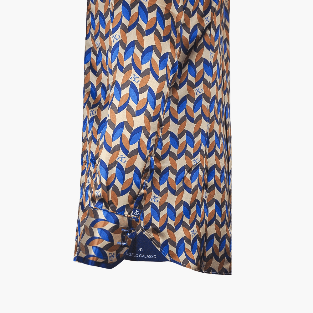 Brown & Blue Custom Print Caputi Shirt - Angelo Galasso - Luxury Italian Menswear London