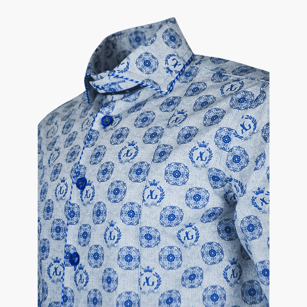 Blue & Grey Alloro Print Shirt - Angelo Galasso - Luxury Italian Menswear London