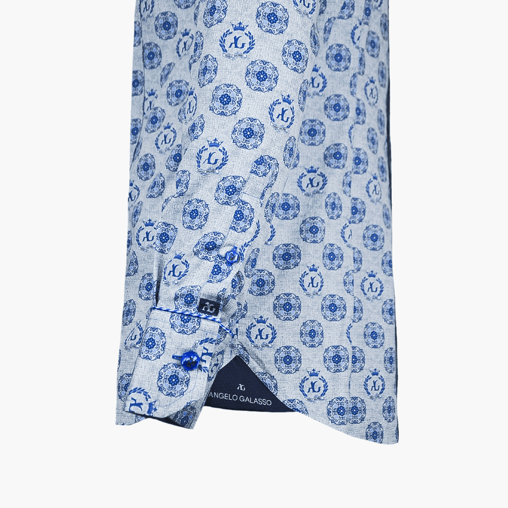 Blue & Grey Alloro Print Shirt - Angelo Galasso - Luxury Italian Menswear London