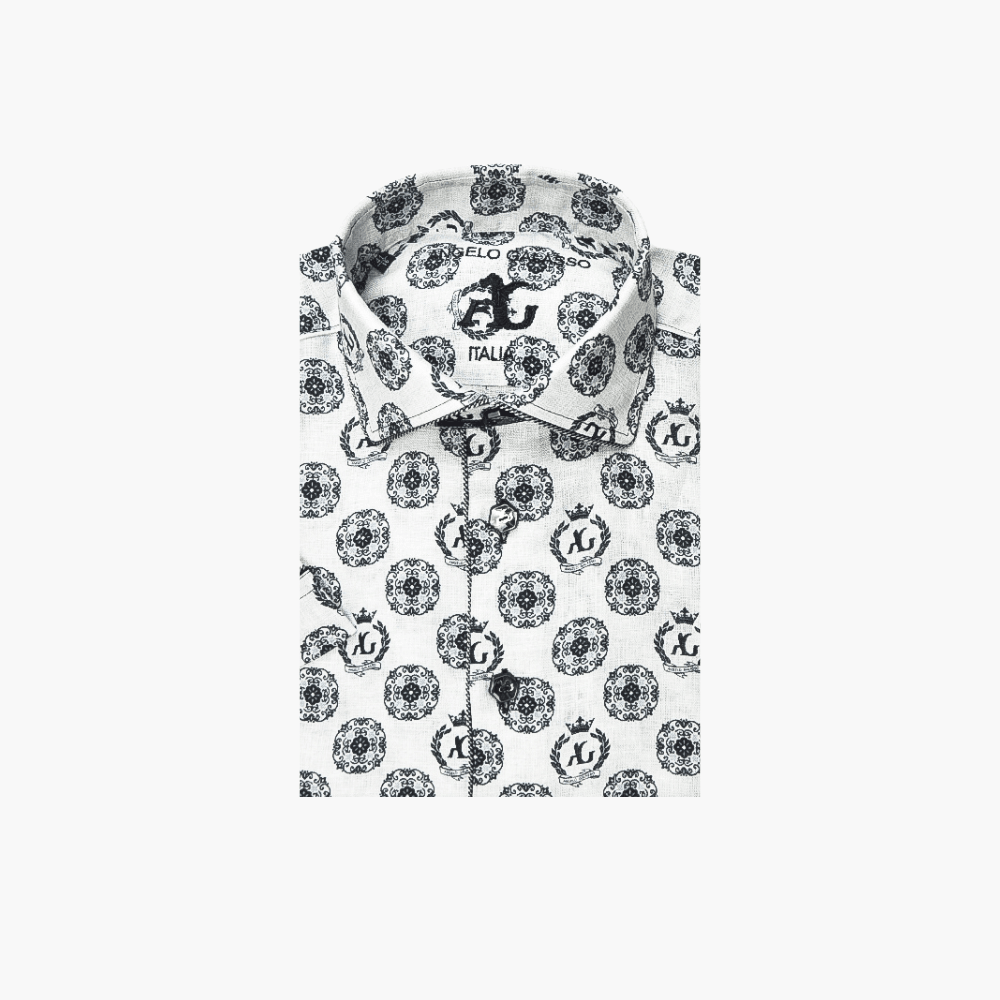 Black & Grey Alloro Print Short Sleeves - Angelo Galasso - Luxury Italian Menswear London