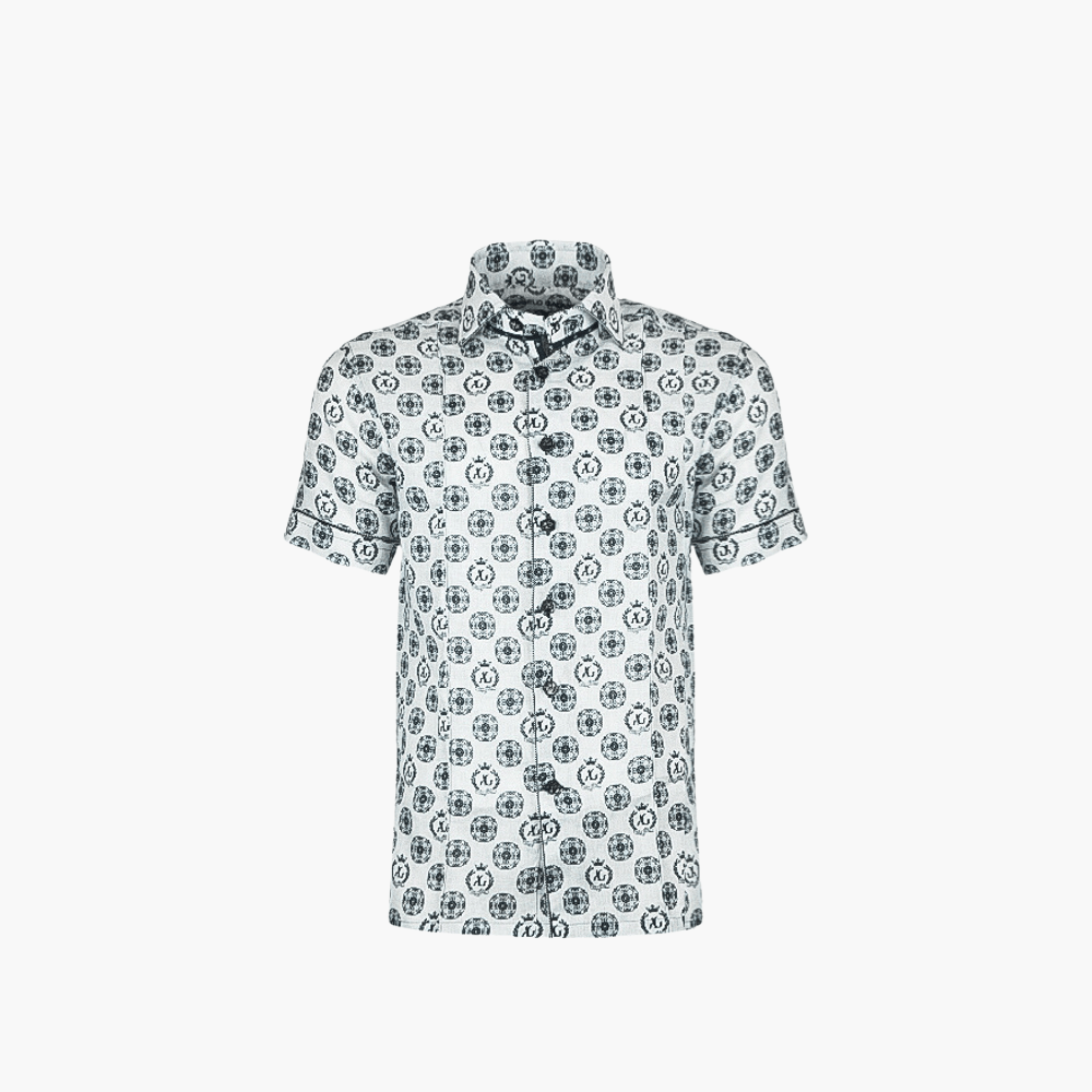 Black & Grey Alloro Print Short Sleeves - Angelo Galasso - Luxury Italian Menswear London