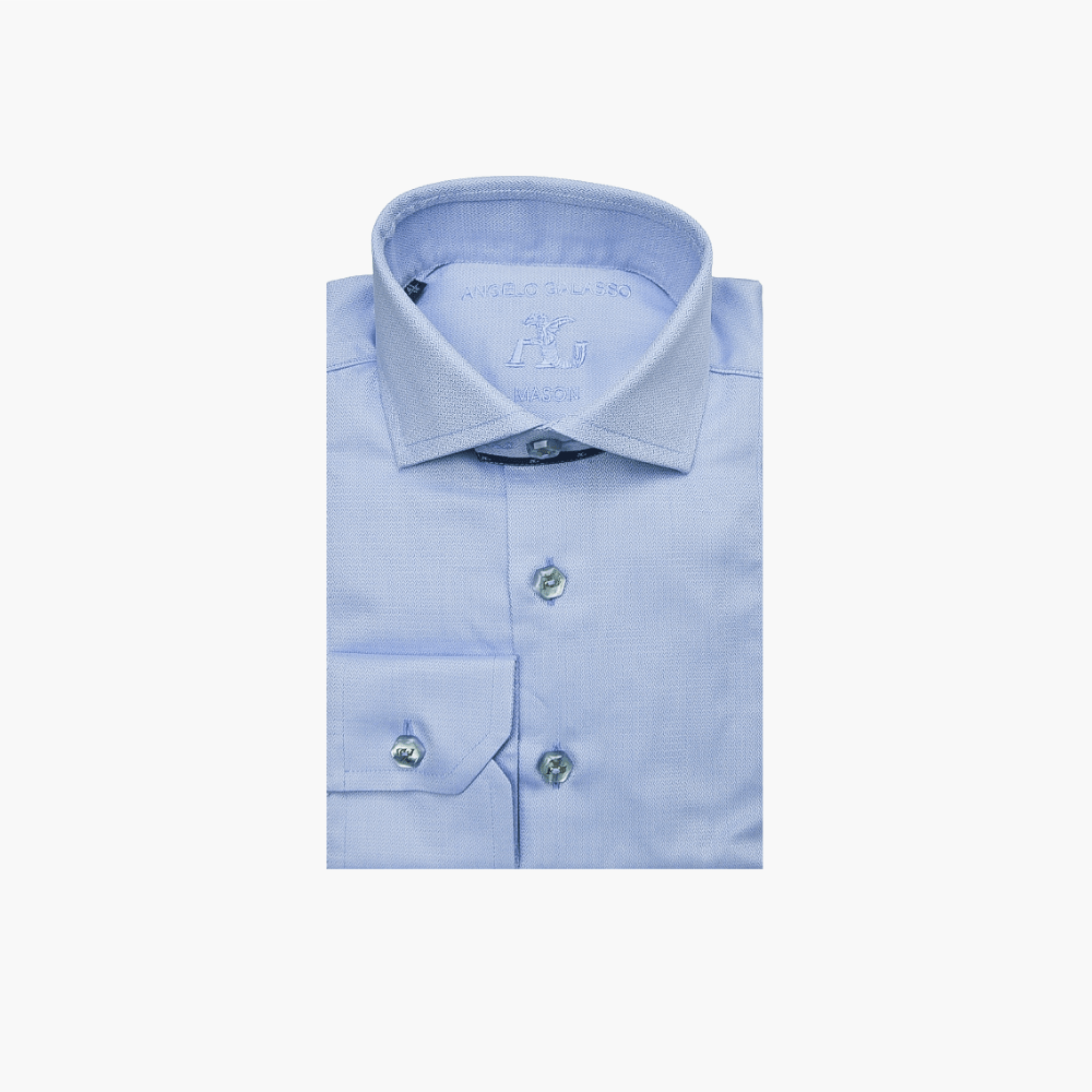 Light Blue Herringbone Twill Mason Shirt - Angelo Galasso - Luxury Italian Menswear London