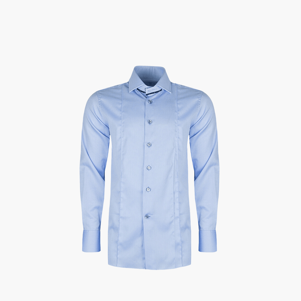 Light Blue Herringbone Twill Mason Shirt - Angelo Galasso - Luxury Italian Menswear London