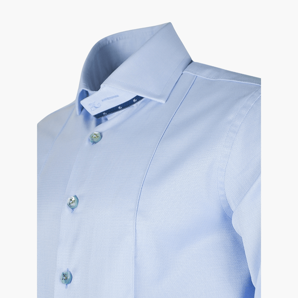 Light Blue Herringbone Twill Mason Shirt - Angelo Galasso - Luxury Italian Menswear London