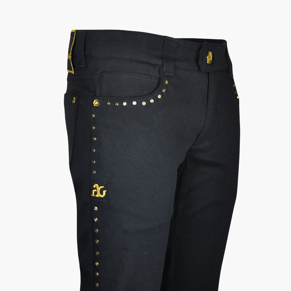 Black Gold Studs Alloro Logo Jeans - Angelo Galasso - Luxury Italian Menswear London