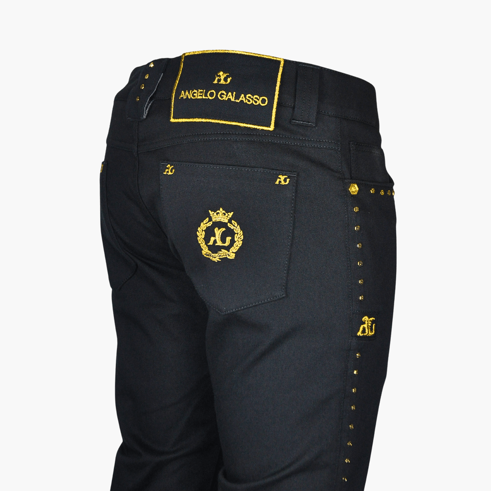 Black Gold Studs Alloro Logo Jeans - Angelo Galasso - Luxury Italian Menswear London