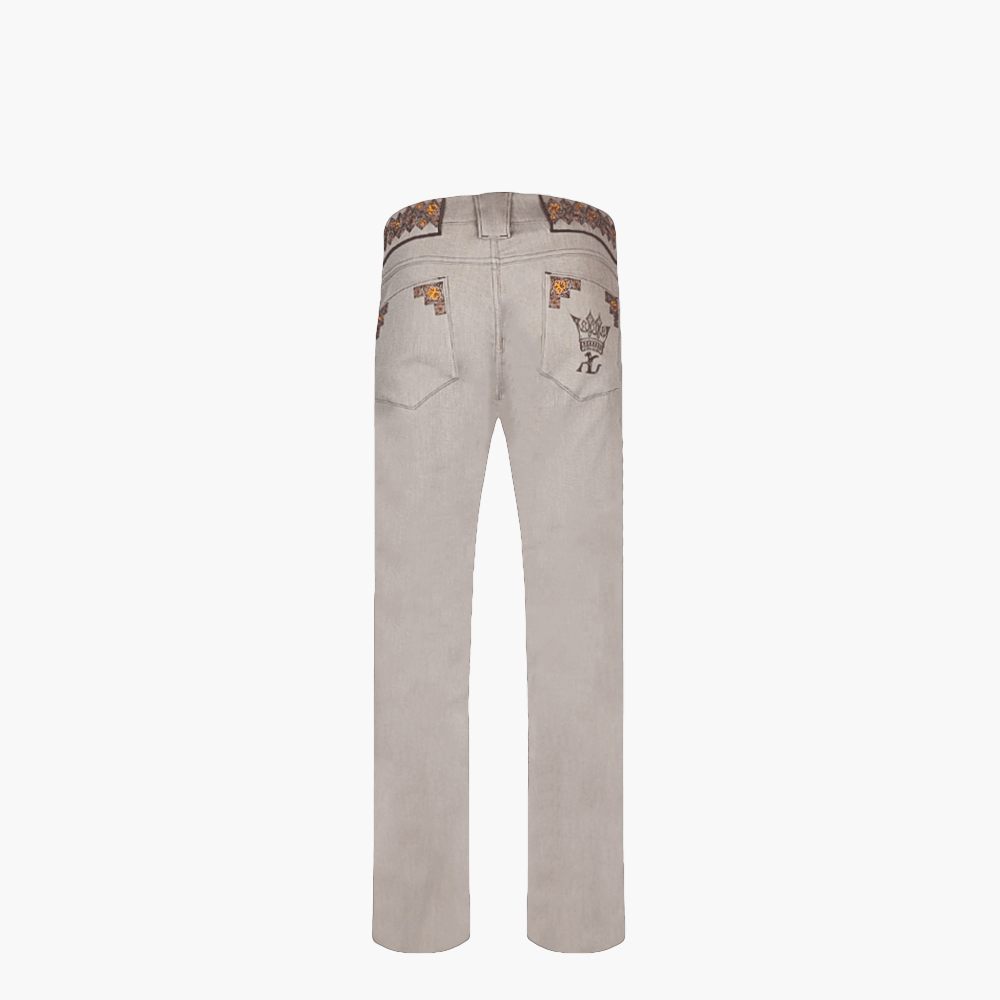 Light Brown Jeans with Embroidered Crown Logo - Angelo Galasso - Luxury Italian Menswear London