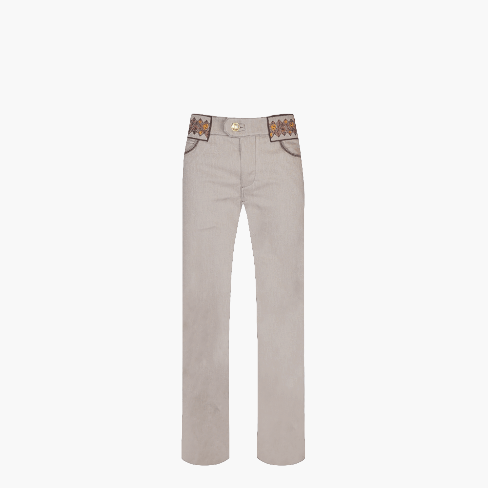 Light Brown Jeans with Embroidered Crown Logo - Angelo Galasso - Luxury Italian Menswear London