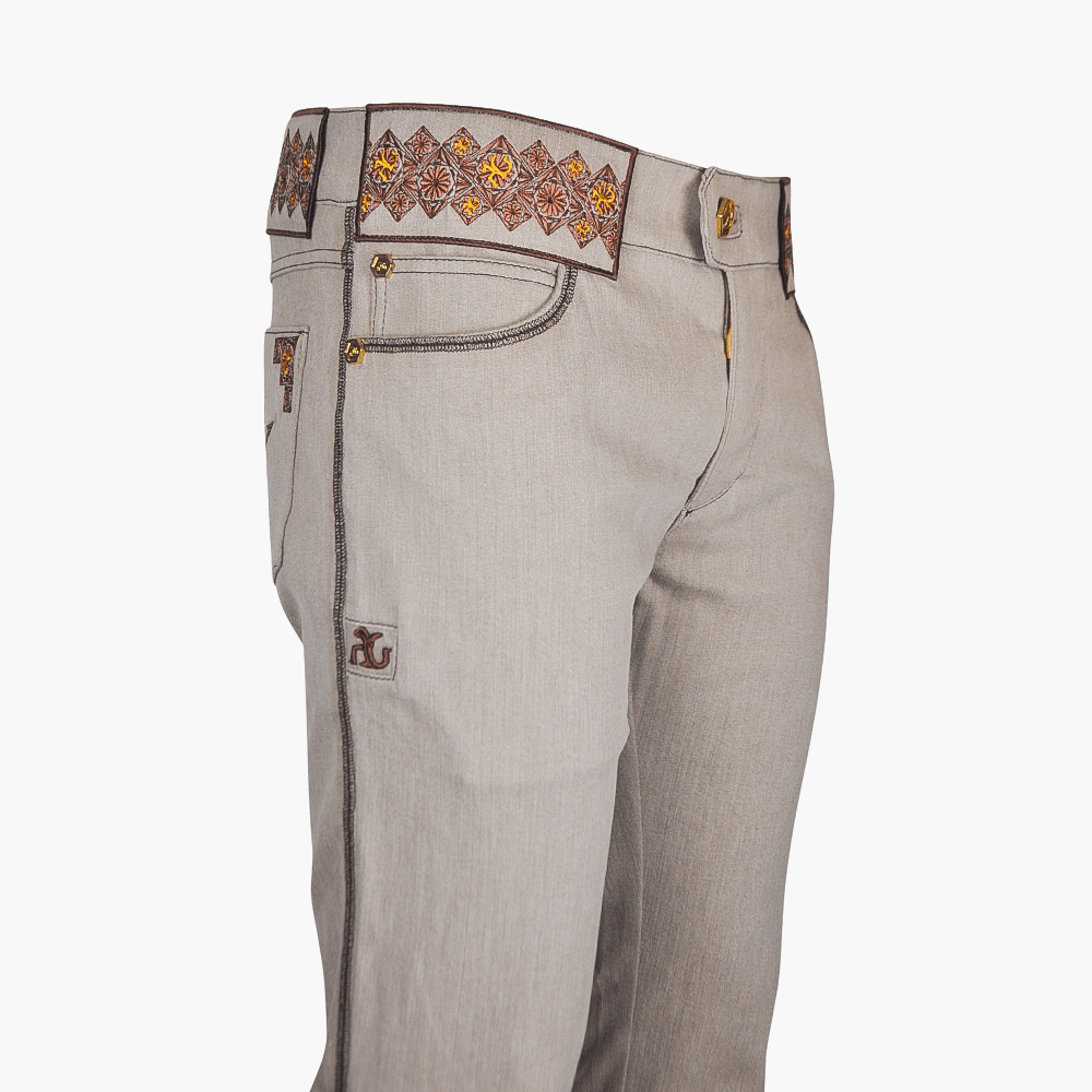 Light Brown Jeans with Embroidered Crown Logo - Angelo Galasso - Luxury Italian Menswear London